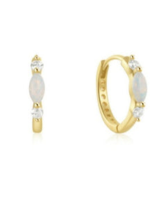 Gold White Opal Inspire Gold Huggies 925 Silver Earrings