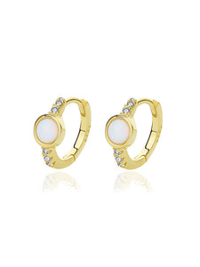 White Opal Inspire Gold Huggies 925 Silver Earrings