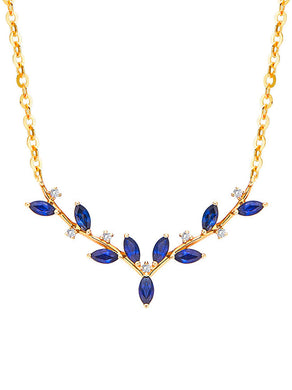 Gold Minimalist 925 Silver Necklace Blue Diamond Leaf