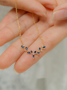 Gold Minimalist 925 Silver Necklace Blue Diamond Leaf