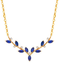 Gold Minimalist 925 Silver Necklace Blue Diamond Leaf