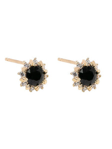 Gold Black 925 Silver Earrings Red Zirconia Minimalist