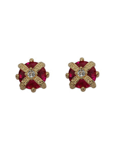 Gold Classic 925 Silver Earrings Red Zirconia Minimalist