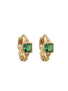 Gold 925 Trendy Minimalist Huggies Green Diamond Sterling Silver