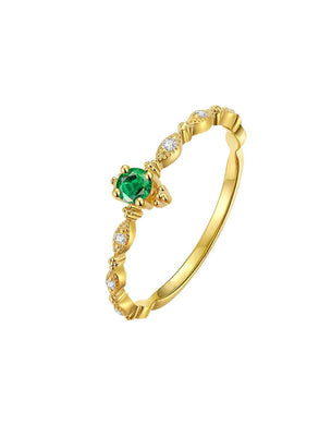 Gold 925 Sterling Silver Ring Green Crystal Diamond