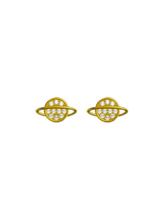 Gold Planet 925 Silver Earrings Red Zirconia Minimalist