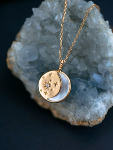 Gold Minimalist Moon And Star 925 Silver Necklace Diamond