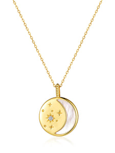 Gold Minimalist Moon And Star 925 Silver Necklace Diamond