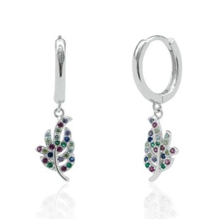 Multi Color Diamond Leaf 925 Sterling Silver Hoops Earrings