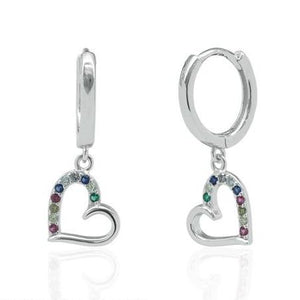 Heart Diamond 925 Sterling Silver Hoops Earrings