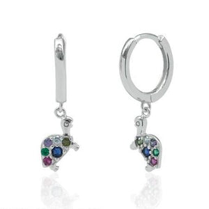 Multi Color Diamond 925 Sterling Silver Hoops Earrings Turtle