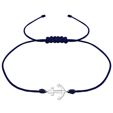 925 Silver Anchor Adjustable Corded Bracelet