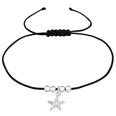 925 Silver Starfish Adjustable Corded Bracelet