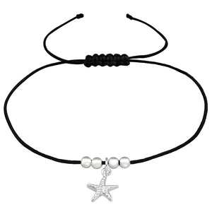 925 Silver Starfish Adjustable Corded Bracelet