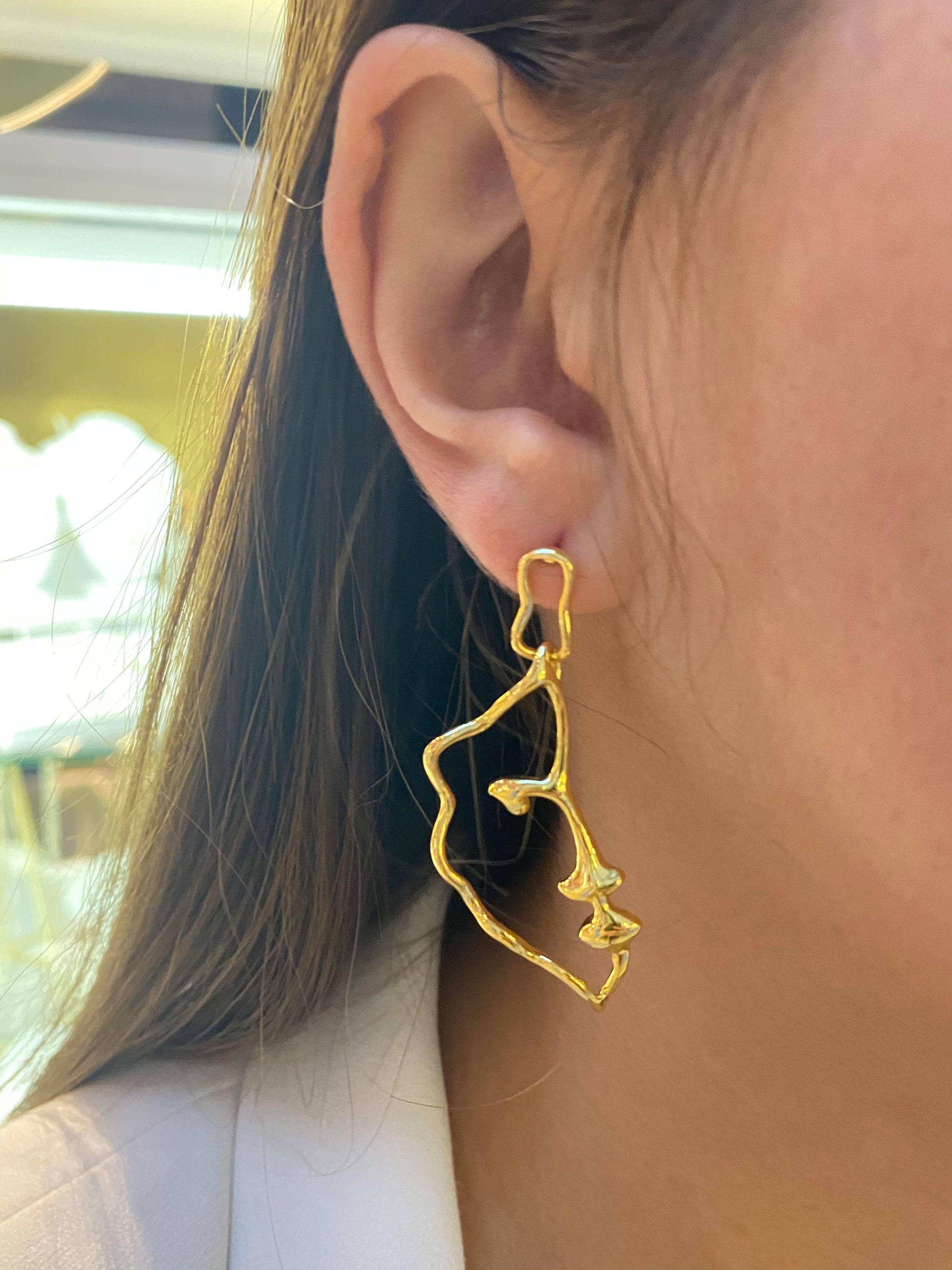 Outline Face Earrings in 925 Silver Plated in 14K Gold