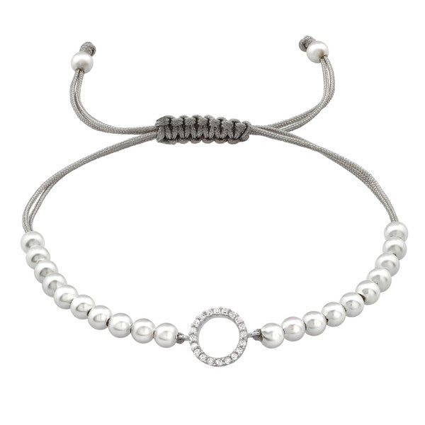 925 Silver Circle Adjustable Corded Bracelet with Cubic Zirconia