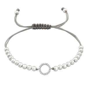 925 Silver Circle Adjustable Corded Bracelet with Cubic Zirconia