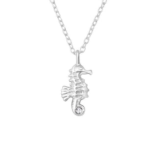 925 Silver Seahorse Necklace with Crystal