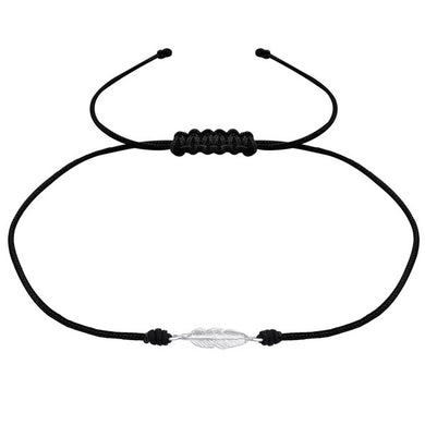 925 Silver Feather Adjustable Corded Bracelet