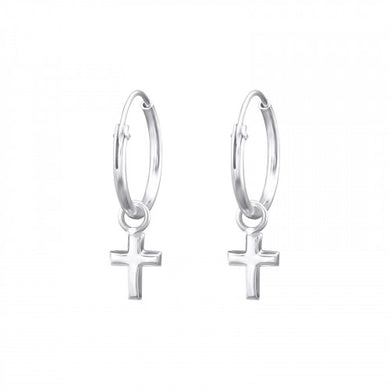 925 Silver Hoops Cross Earring
