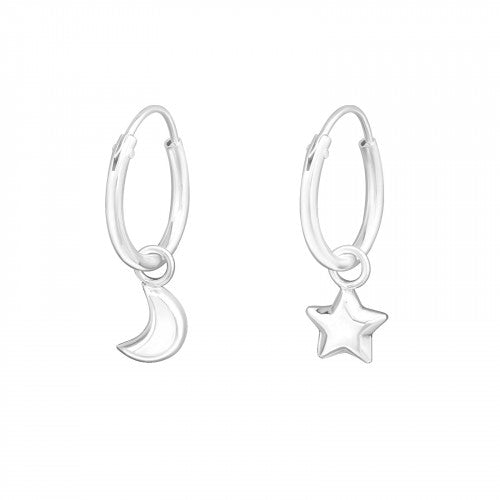 925 Silver Moon Star Hoops Earring