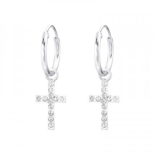 925 Silver Hoops Cross Earring