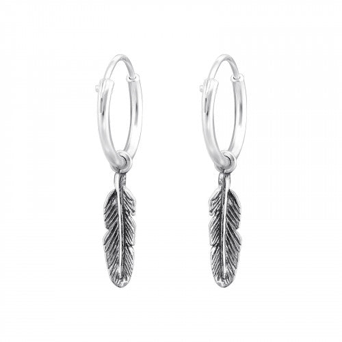 925 Silver Hoops Feather Earring