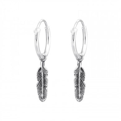 925 Silver Hoops Feather Earring
