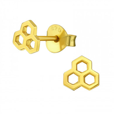 925 Silver Gold HoneyComb Earring