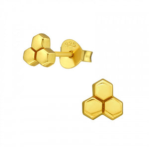 925 Silver Gold HoneyComb Earring