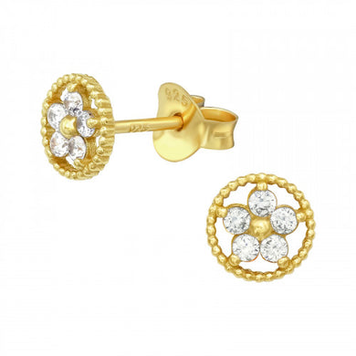 925 Silver Gold Flower Earring