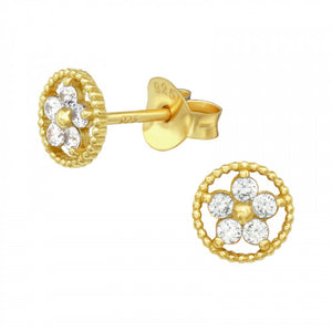 925 Silver Gold Flower Earring