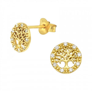 925 Silver Gold Tree Earring