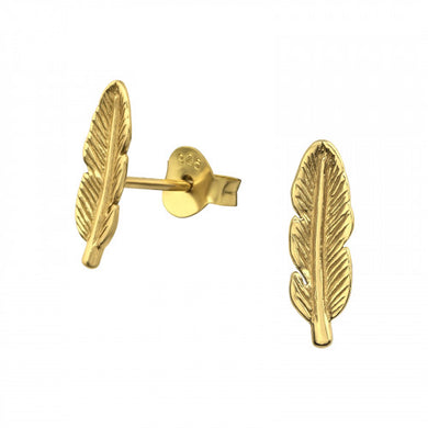 925 Silver Gold Feather Earring