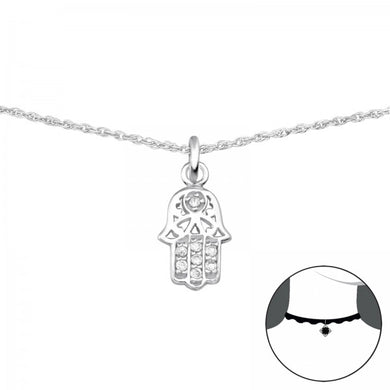 925 Silver Hamsa Choker with Cubic Zirconia