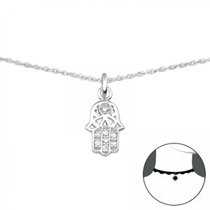 925 Silver Hamsa Choker with Cubic Zirconia