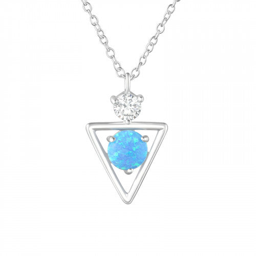 925 Silver Geometric Opal Necklace
