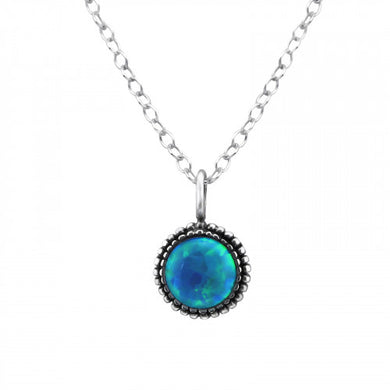 925 Silver Round Opal Necklace