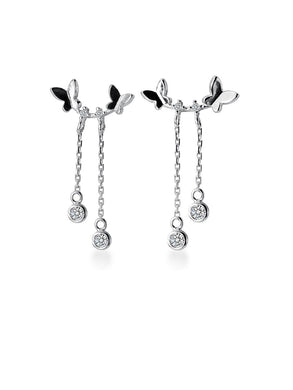 925 Sterling Silver With Platinum Plated Butterfly Earrings