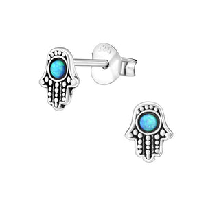 925 Silver Hamsa  Blue Opal