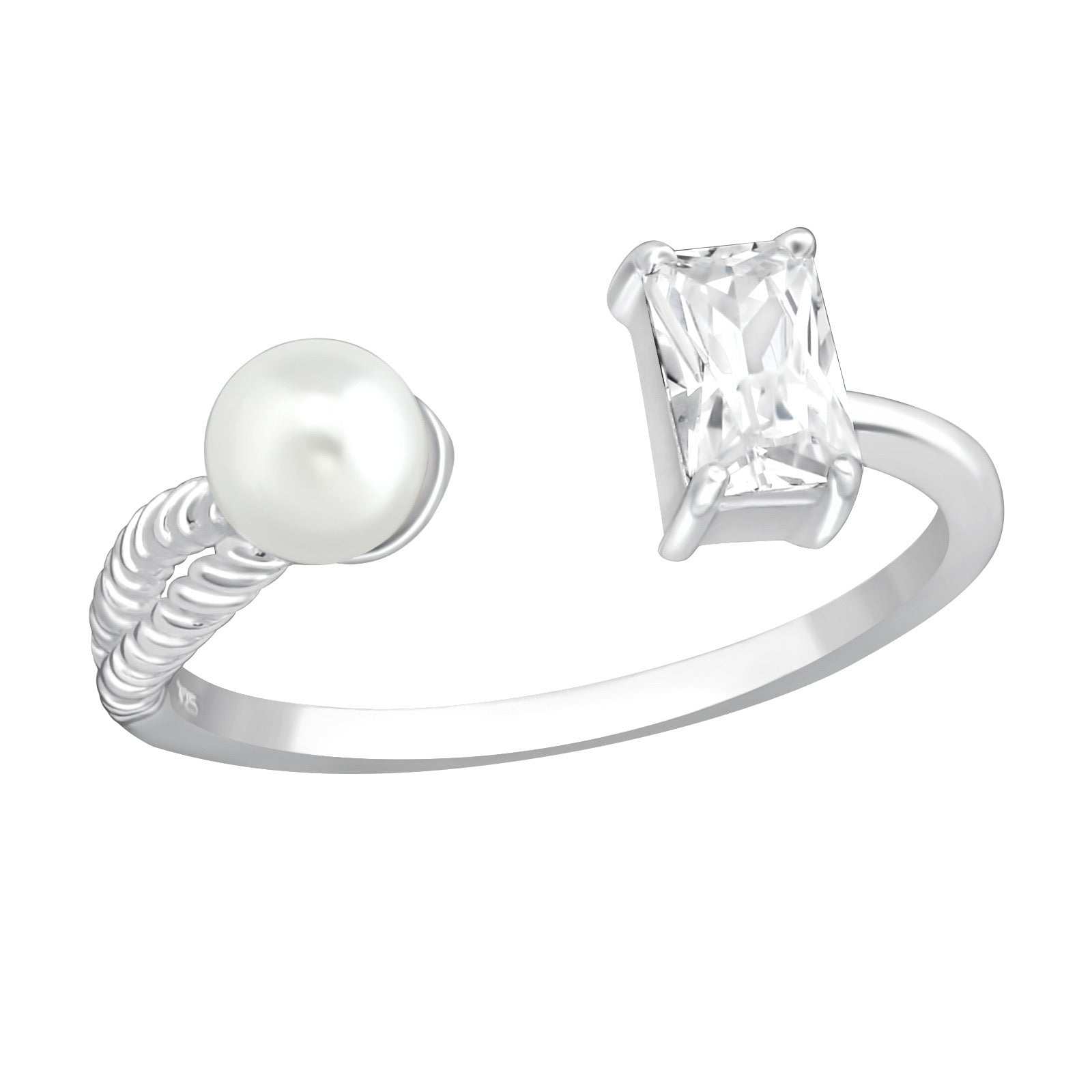 925 Silver Open Pearl Ring