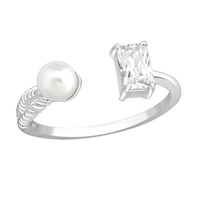 925 Silver Open Pearl Ring