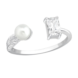 925 Silver Open Pearl Ring