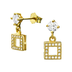 925 Gold Silver Round Square Earring