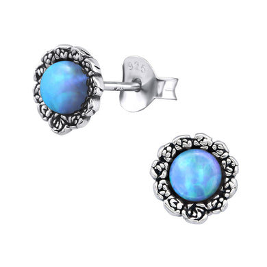 925 Silver Flower Opal Earring