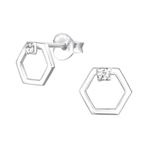 925 Silver Hexagon Earring