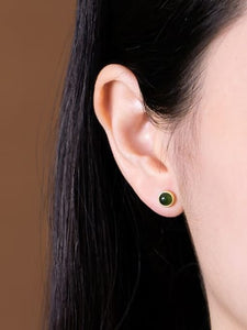 925 Gold Silver Jade Earring