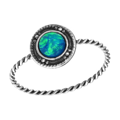 925 Silver Round Opal Ring
