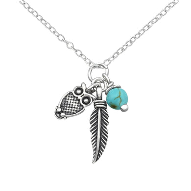 925 Silver Owl Feather Necklace