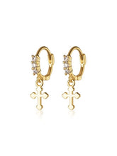 Load image into Gallery viewer, 925 Gold Silver Cross Earring